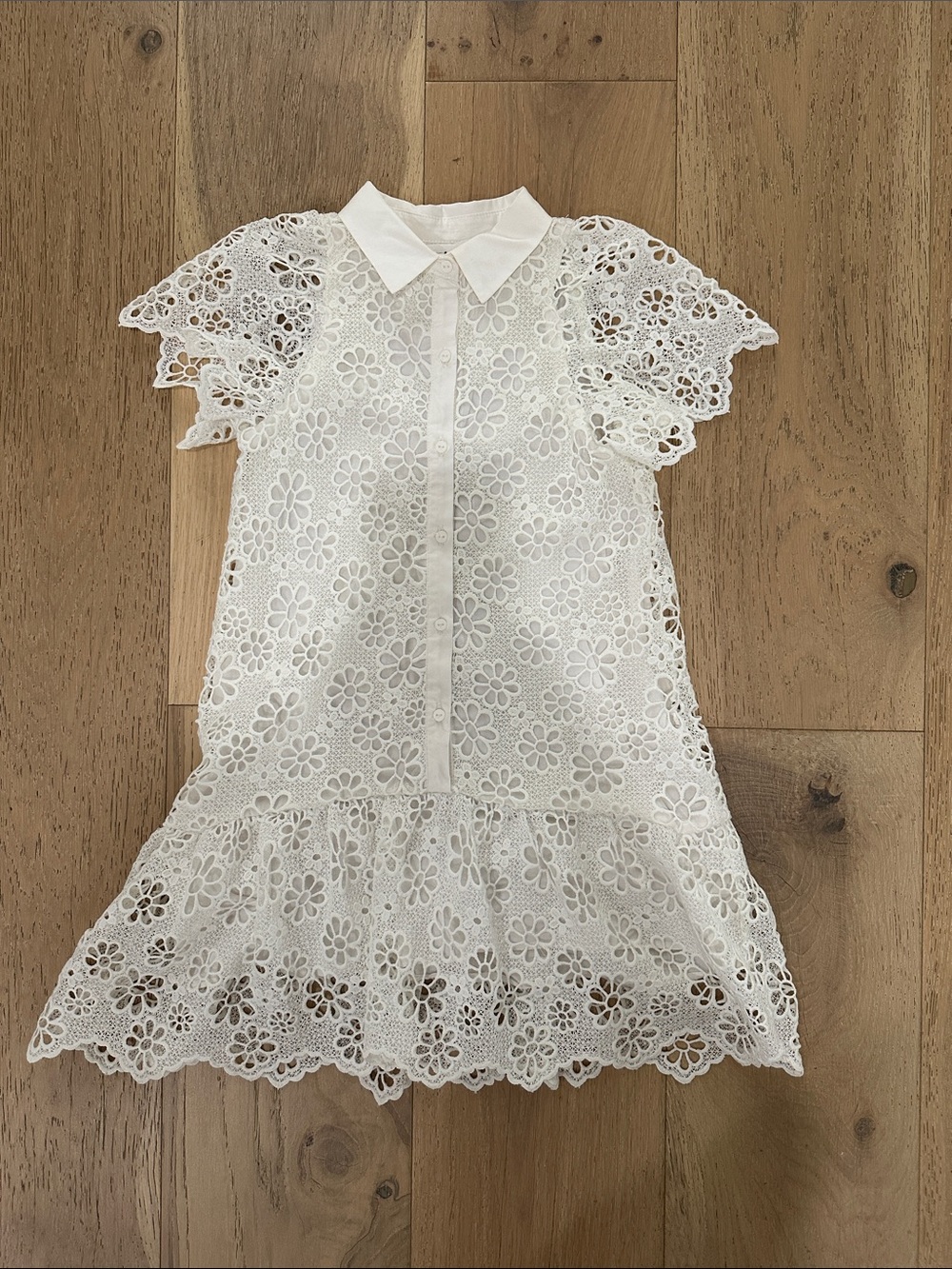 Zara White Eyelet Lace Dress with Peter Pan Collar